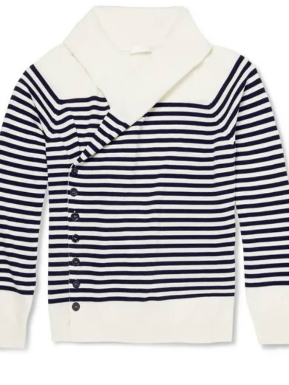 Alexander McQueen Navy and Cream Striped Shawl-Front Cardigan